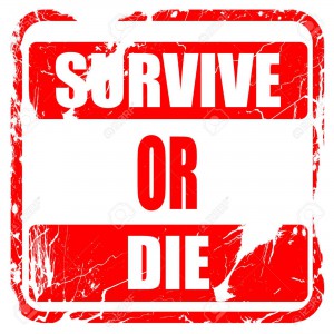 survive or die sign with some soft flowing lines, red rubber stamp with grunge edges